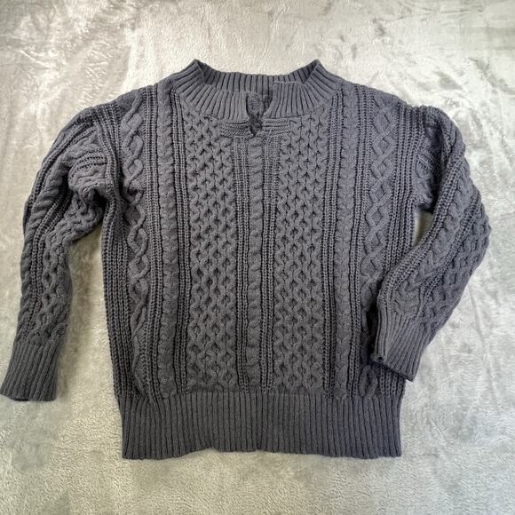 Mens Cable Knit Sweater Gray SZ L Ribbed Waffle - Picture 1 of 13